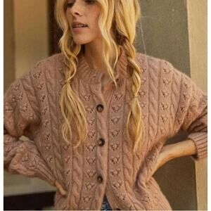 DOEN Sz M Medium Dusty Rose Pink Adler Cardigan Sweater Baby Alpaca Blend